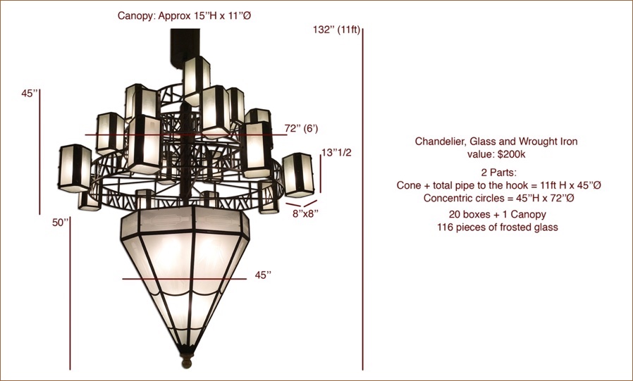 chandelier, valued at $200,000+, originally from  the Casino Cercle Wagram 